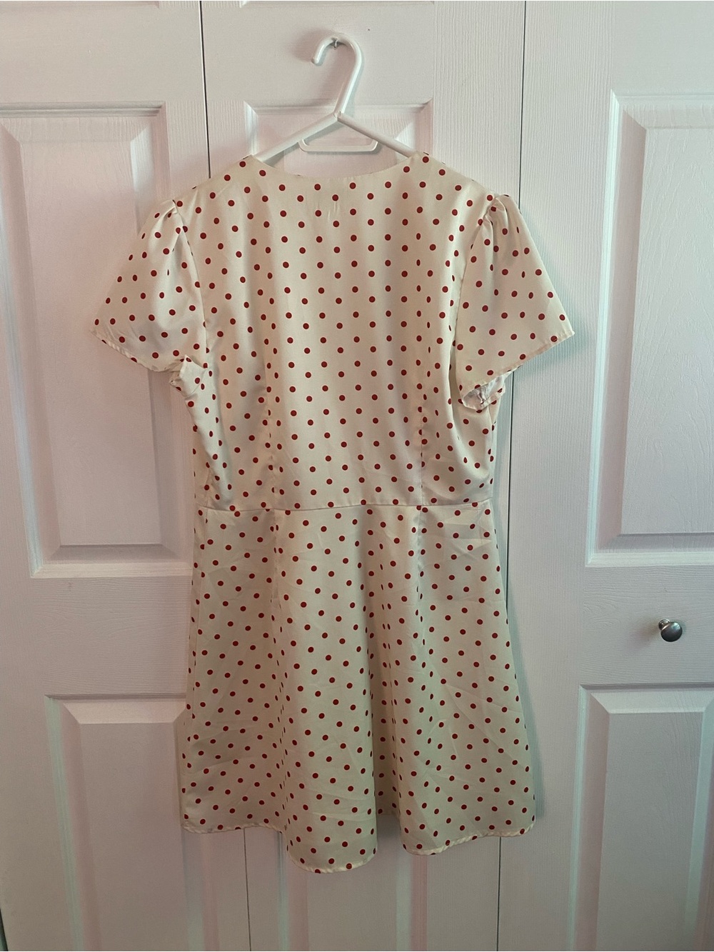 Cream Polka Dot Button-Front Dress with Red Dots - Picture 3 of 4